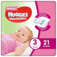 Huggies Ultra Comfort Подгузники размер 3, 5-9 кг для девочек 21 шт