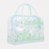 717549Косметичка ПВХ Пятилистник 24*17,5*9,5см, отдел на молнии, 2 ручки, цвет зеленый